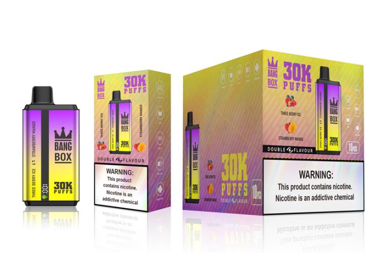 Bang Box Vape 002DR67 gheață cu trei fructe de pădure și mango cu căpșuni | Bang Box 30000 de pufuri cu arome duble